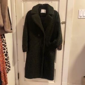 Zara Mid Length Green Teddy Coat